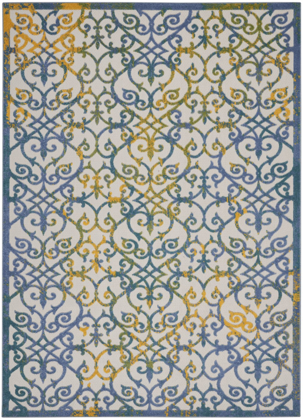 8' X 11' Ivory And Blue Floral Indoor Outdoor Area Rug