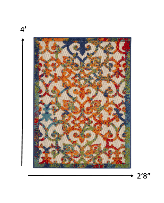 3' X 4' Ivory And Blue Floral Indoor Outdoor Area Rug