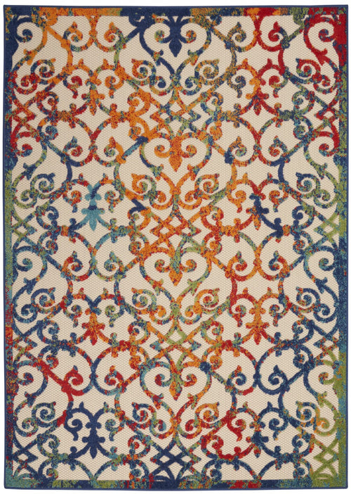 8' X 11' Ivory And Blue Floral Indoor Outdoor Area Rug