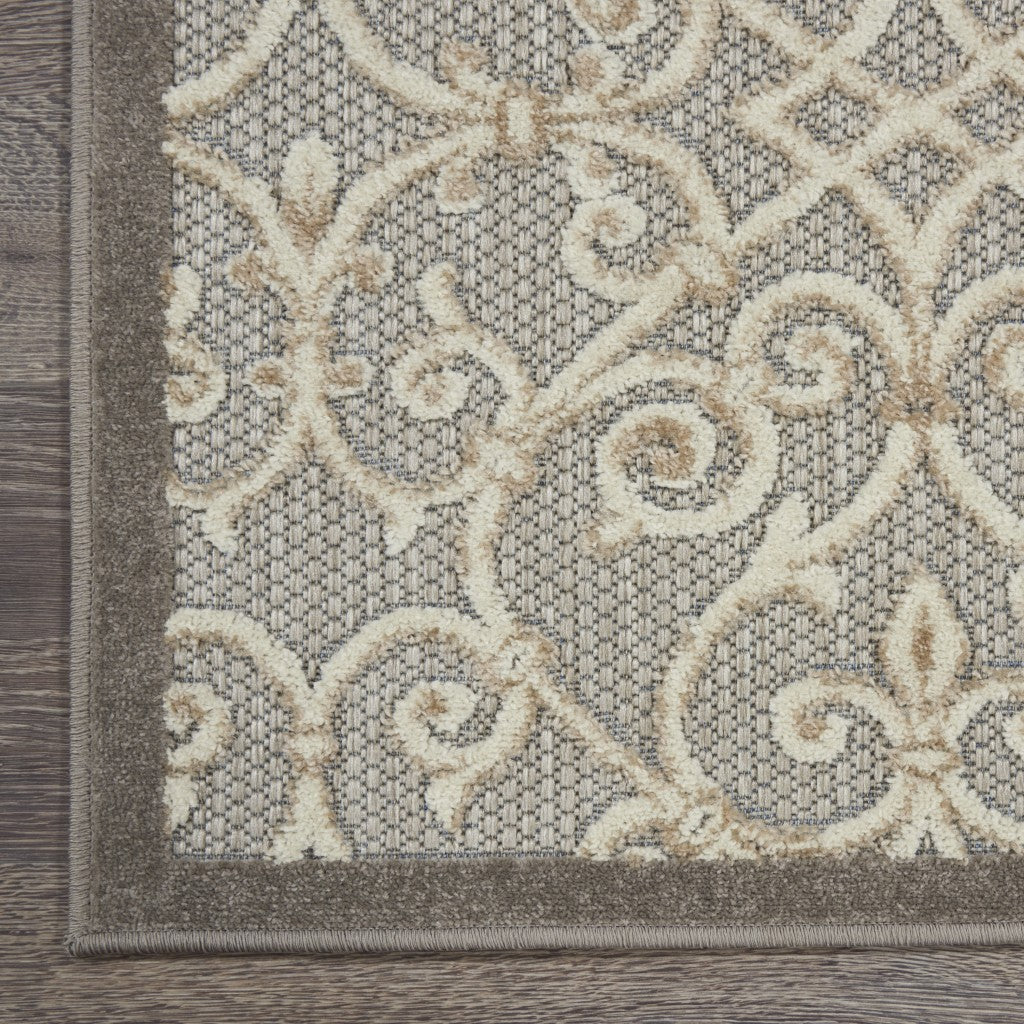 4' X 6' Gray And Ivory Floral Indoor Outdoor Area Rug