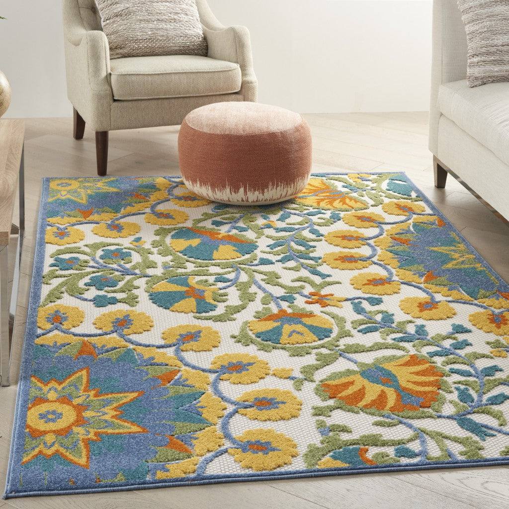 4' X 6' Multicolor Floral Indoor Outdoor Area Rug