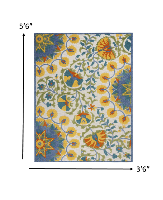 4' X 6' Multicolor Floral Indoor Outdoor Area Rug