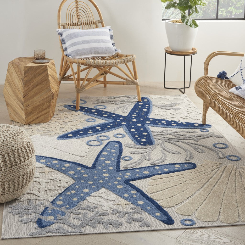 6' X 9' Blue And Gray Indoor Outdoor Area Rug