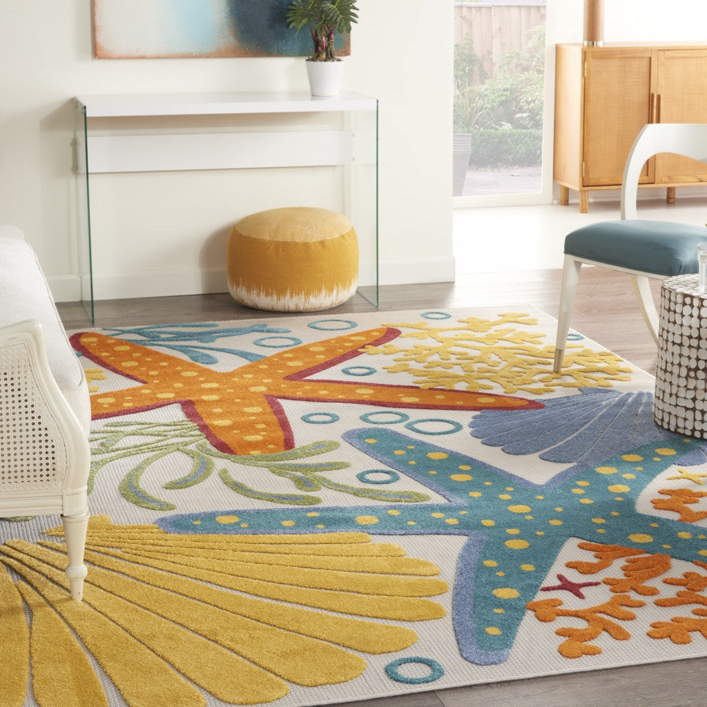 8' X 11' Yellow And Ivory Indoor Outdoor Area Rug