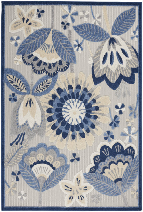 6' X 9' Blue And Gray Floral Indoor Outdoor Area Rug