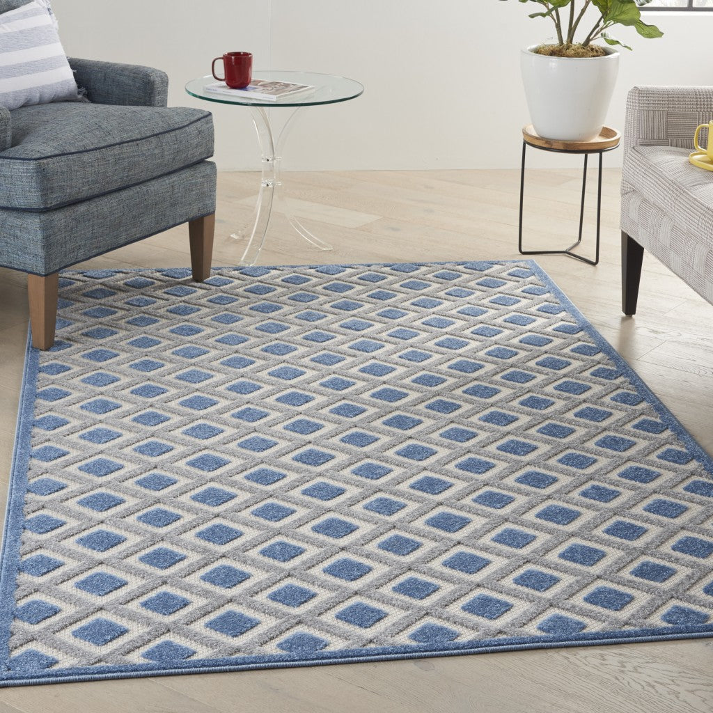 4' X 6' Blue And Gray Geometric Indoor Outdoor Area Rug