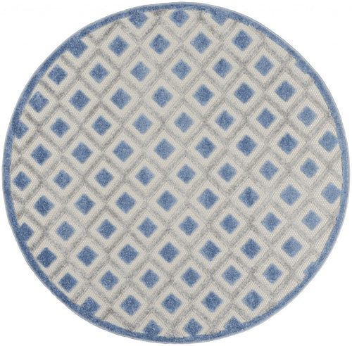 4' Round Blue And Gray Round Geometric Indoor Outdoor Area Rug