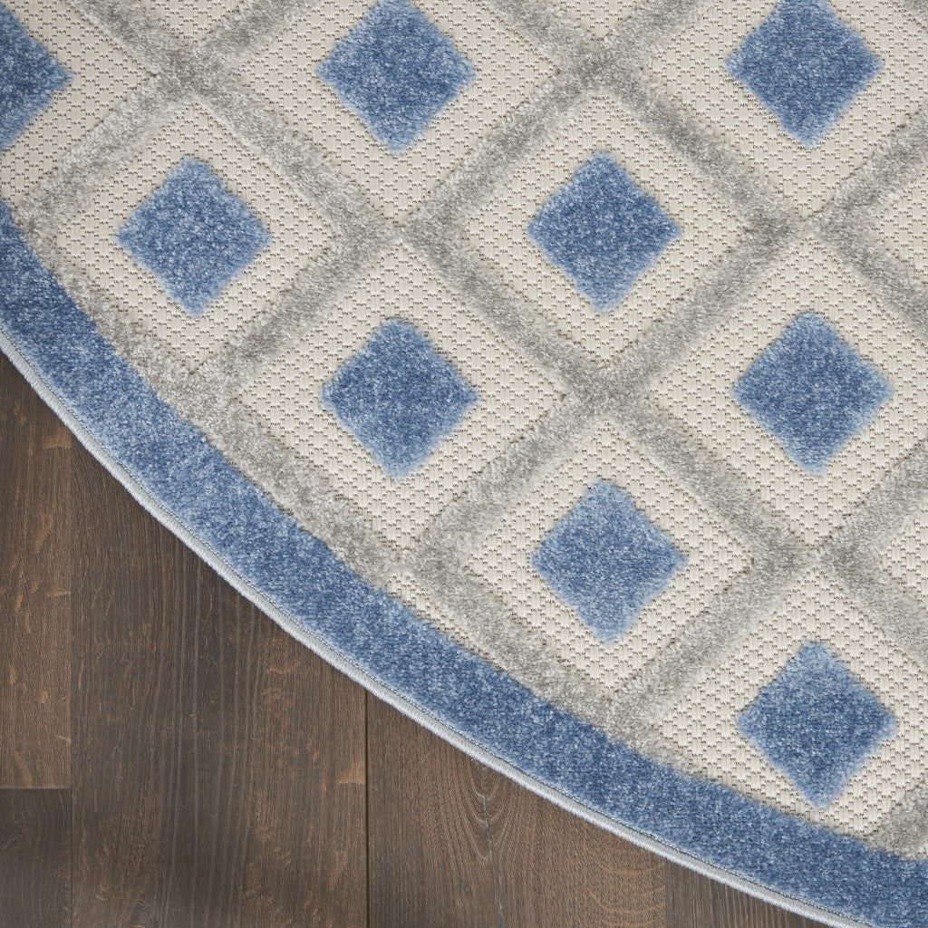 4' Round Blue And Gray Round Geometric Indoor Outdoor Area Rug