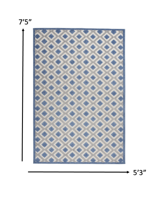 5' X 8' Blue And Gray Geometric Indoor Outdoor Area Rug