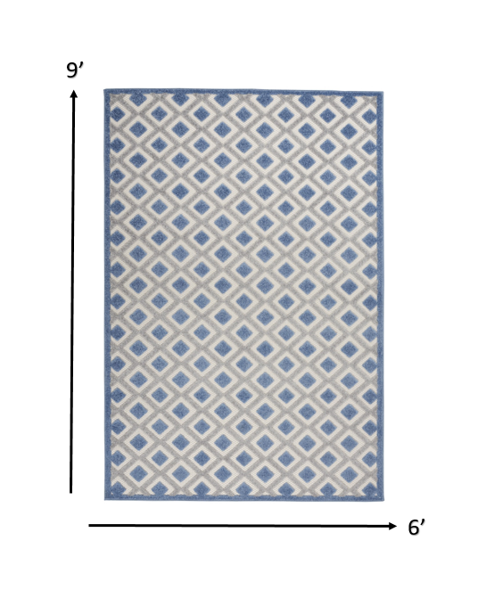 6' X 9' Blue And Gray Geometric Indoor Outdoor Area Rug