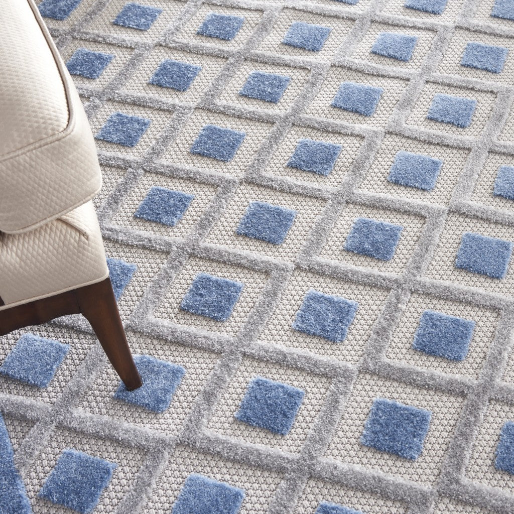 8' X 11' Blue And Gray Geometric Indoor Outdoor Area Rug