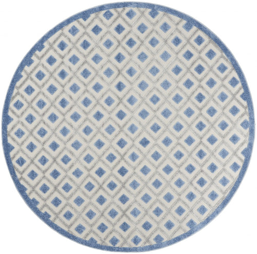 8' Round Blue And Gray Round Geometric Indoor Outdoor Area Rug