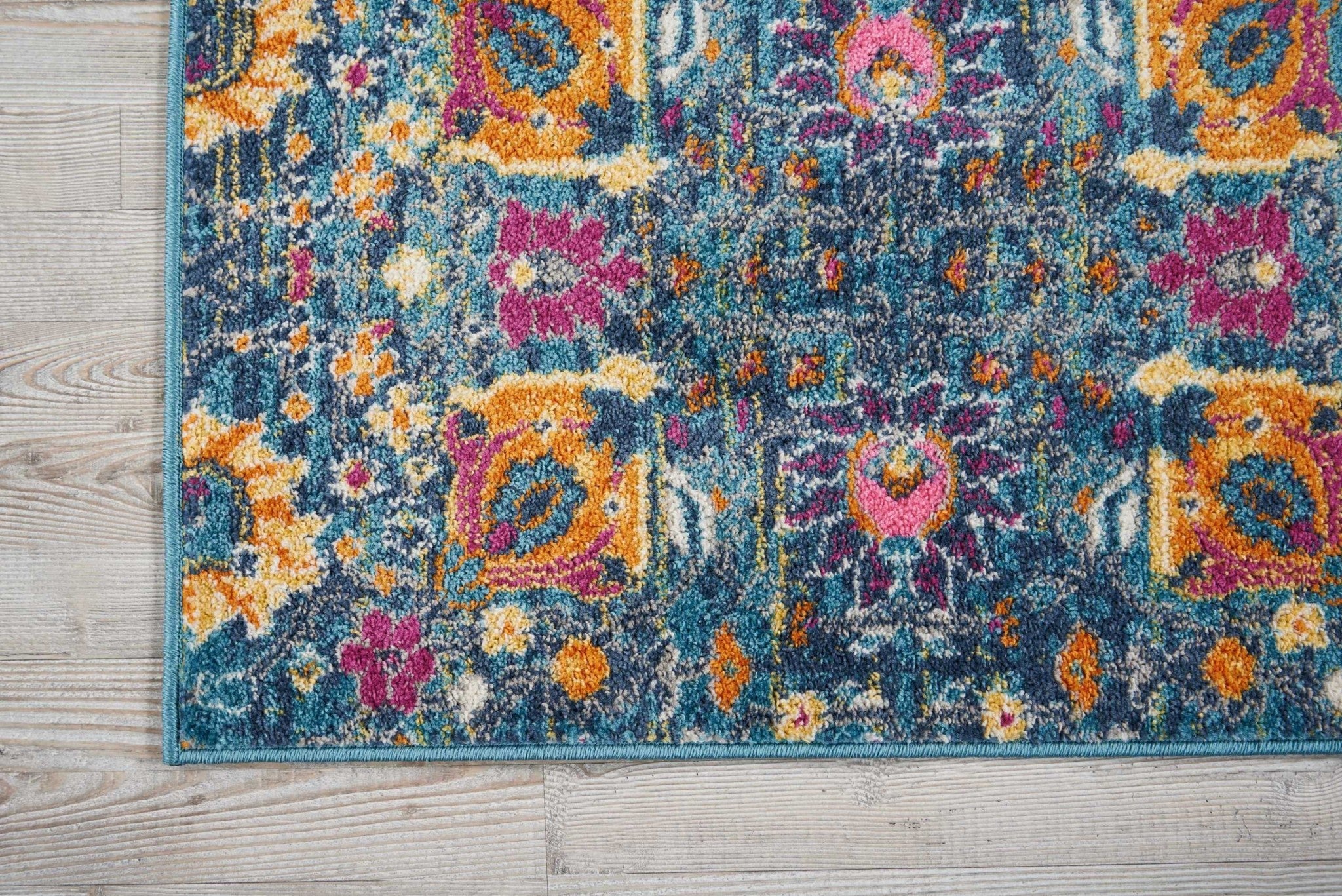 2' X 3' Blue And Orange Floral Power Loom Area Rug