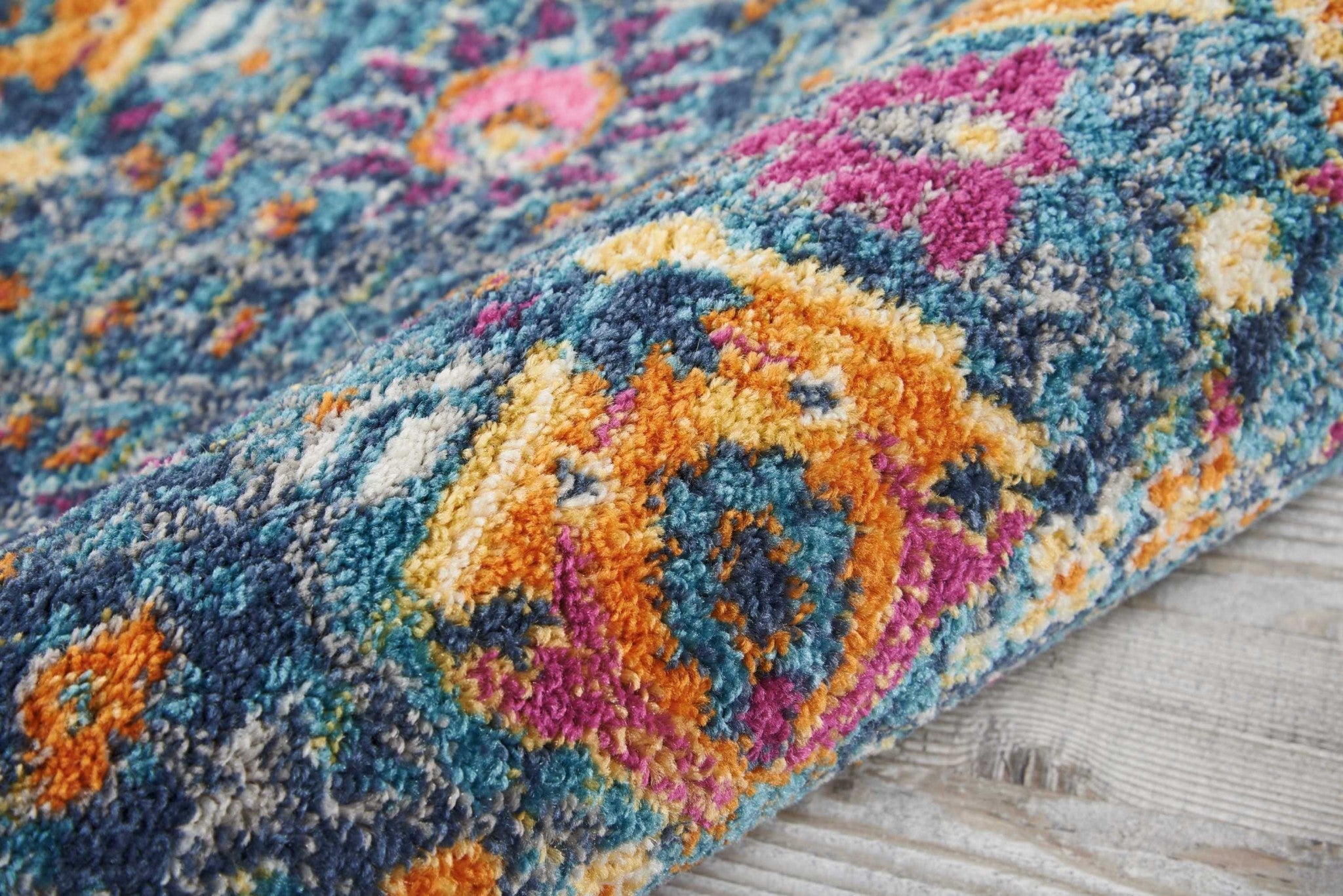 2' X 3' Blue And Orange Floral Power Loom Area Rug