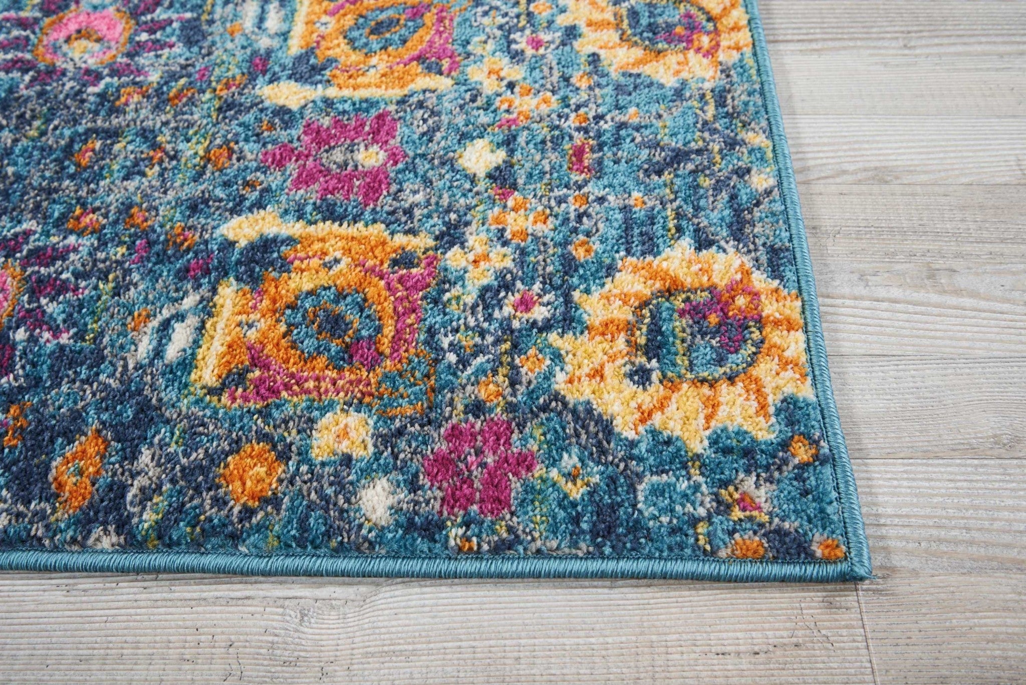 2' X 3' Blue And Orange Floral Power Loom Area Rug