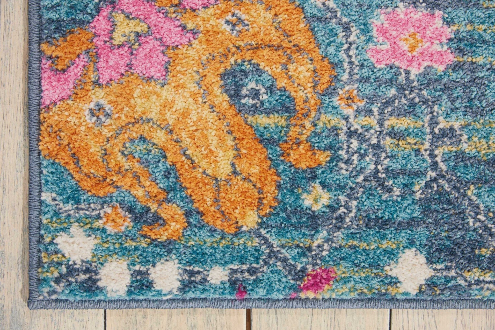 4' X 6' Blue And Orange Floral Power Loom Area Rug