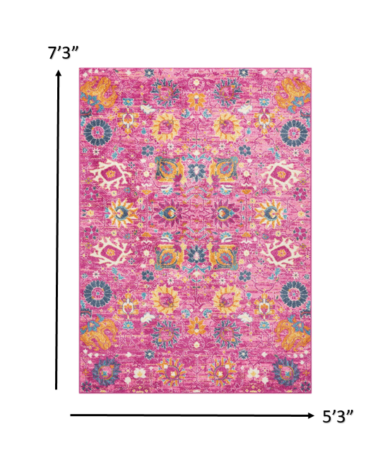 5' X 7' Fuchsia Floral Power Loom Area Rug