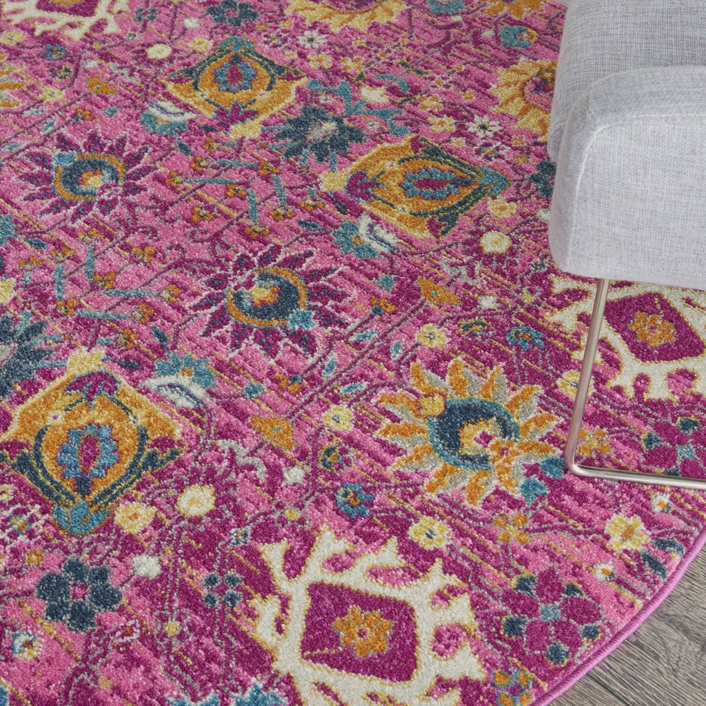 5' Fuchsia Round Floral Power Loom Area Rug