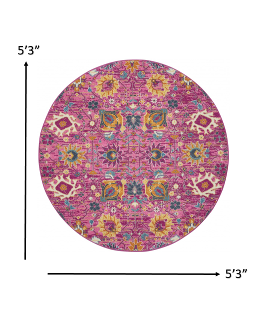 5' Fuchsia Round Floral Power Loom Area Rug