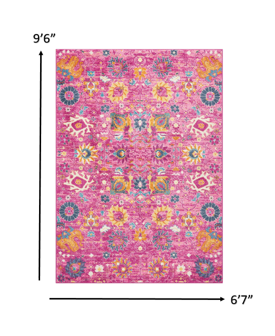 7' X 10' Fuchsia Floral Power Loom Area Rug