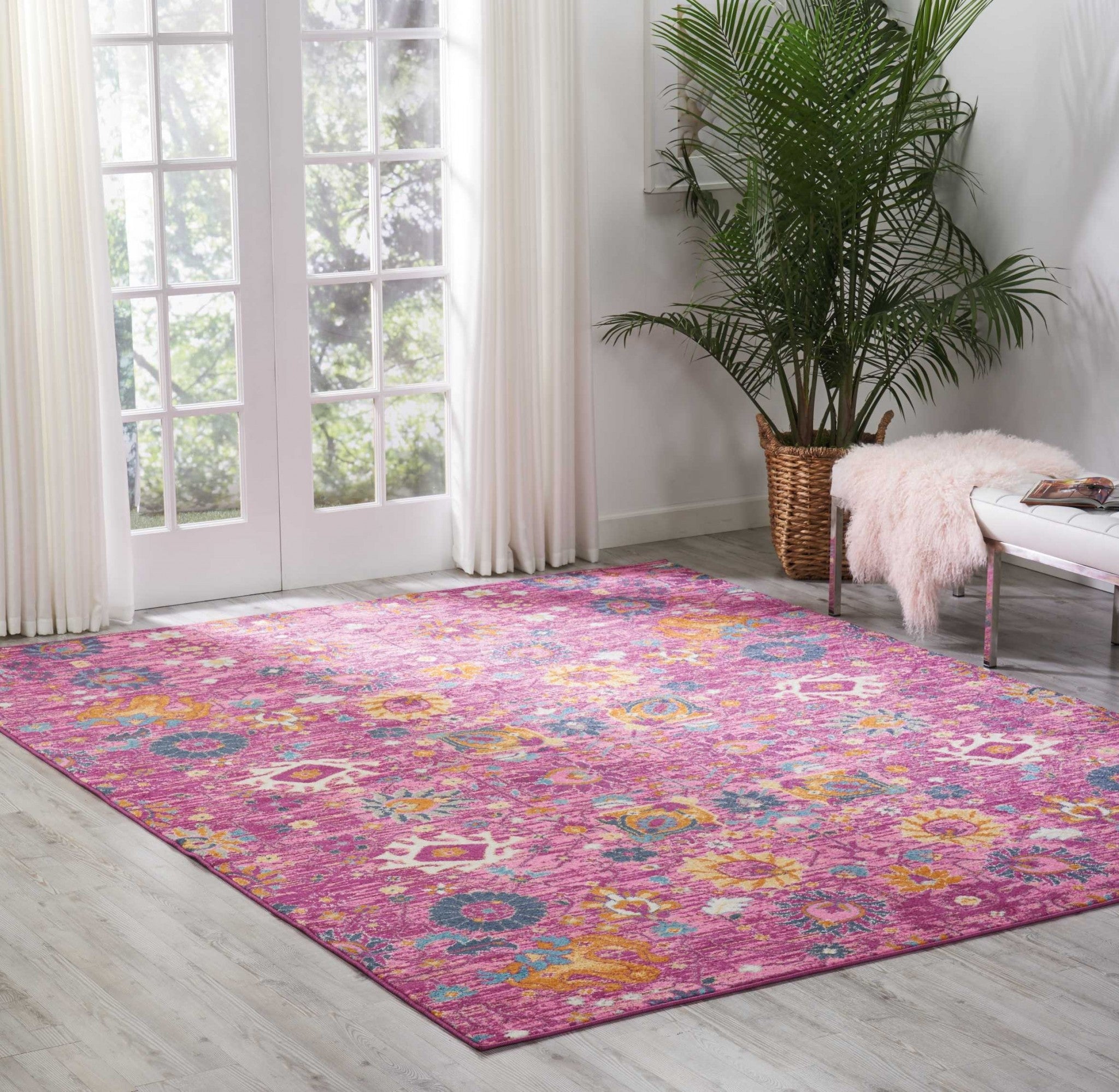 8' X 10' Fuchsia Floral Power Loom Area Rug