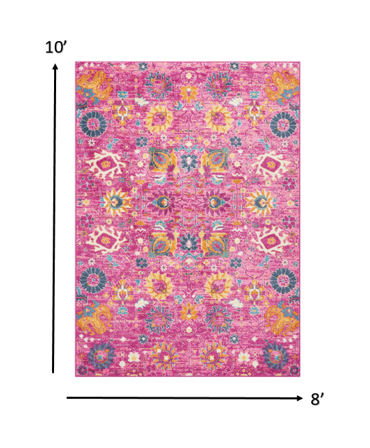 8' X 10' Fuchsia Floral Power Loom Area Rug