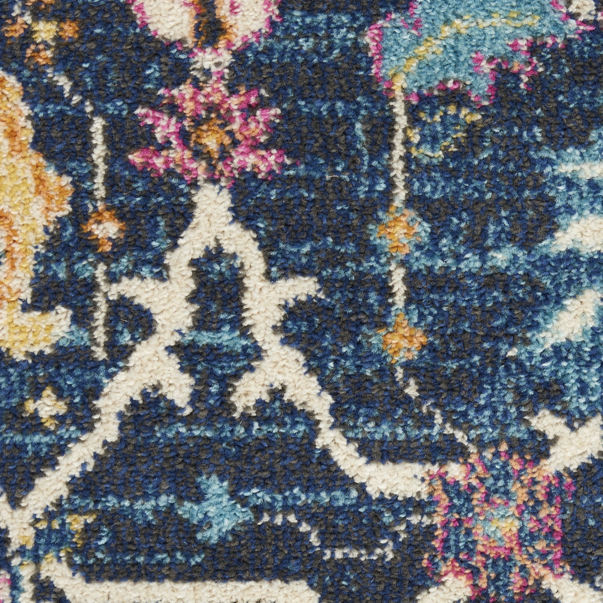 4' Navy Blue Round Floral Power Loom Area Rug