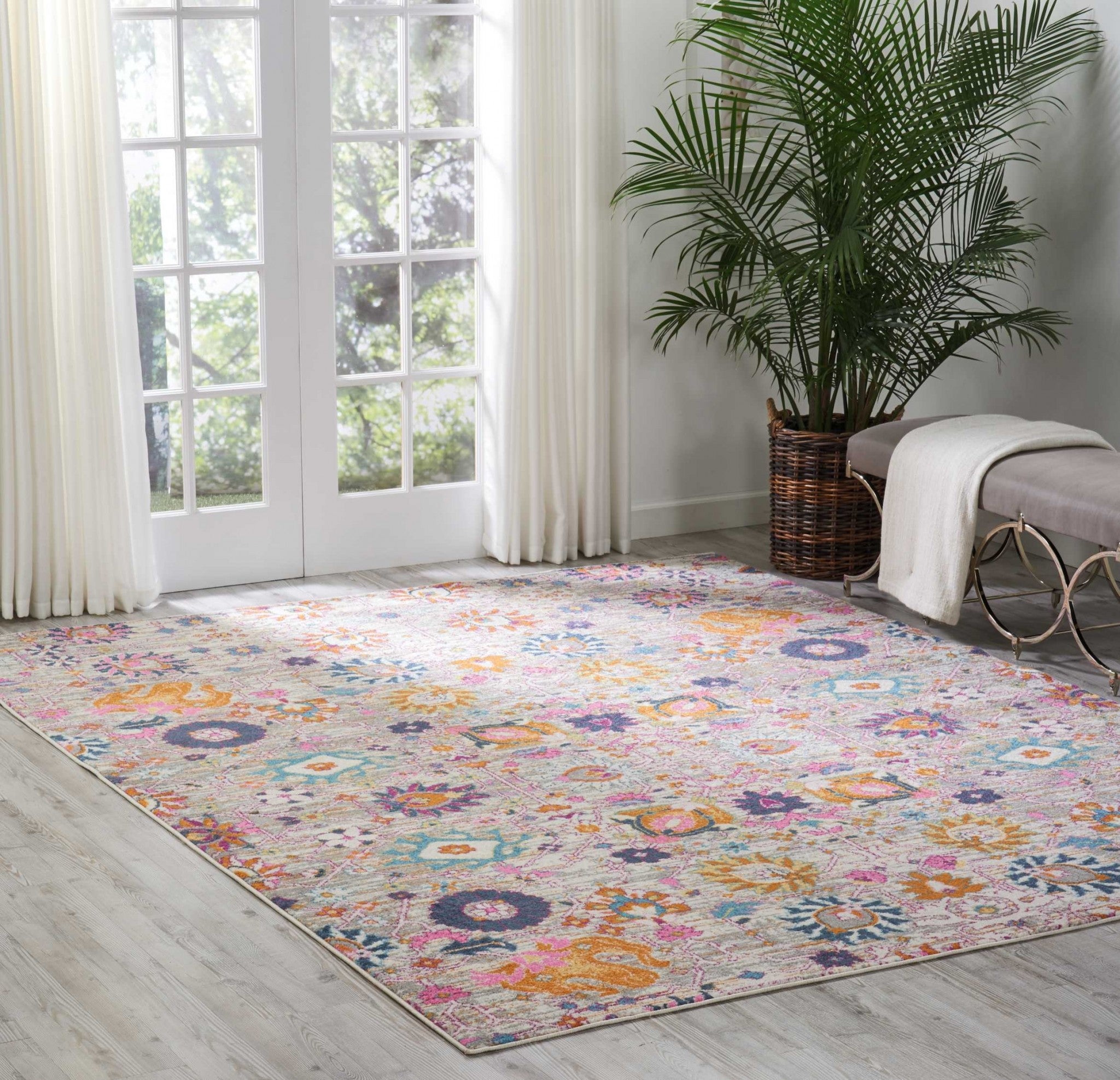 8' X 10' Silver Floral Power Loom Area Rug