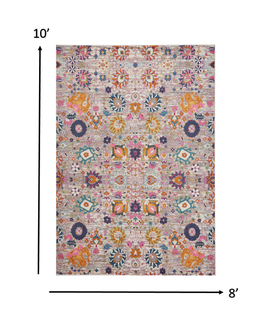 8' X 10' Silver Floral Power Loom Area Rug