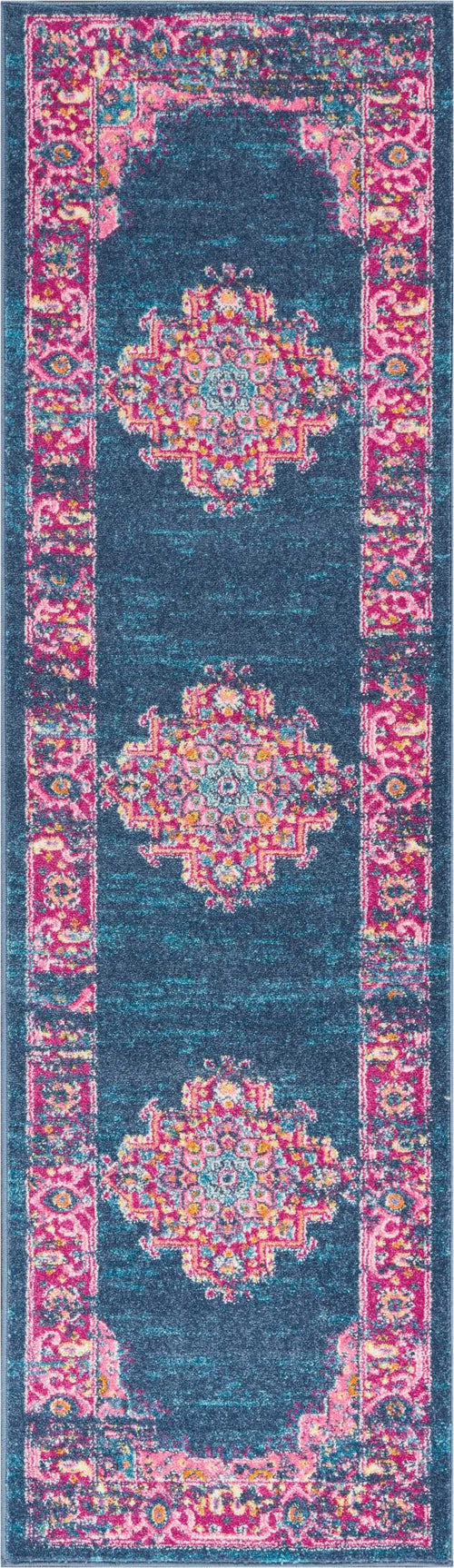 8' Blue Power Loom Runner Rug