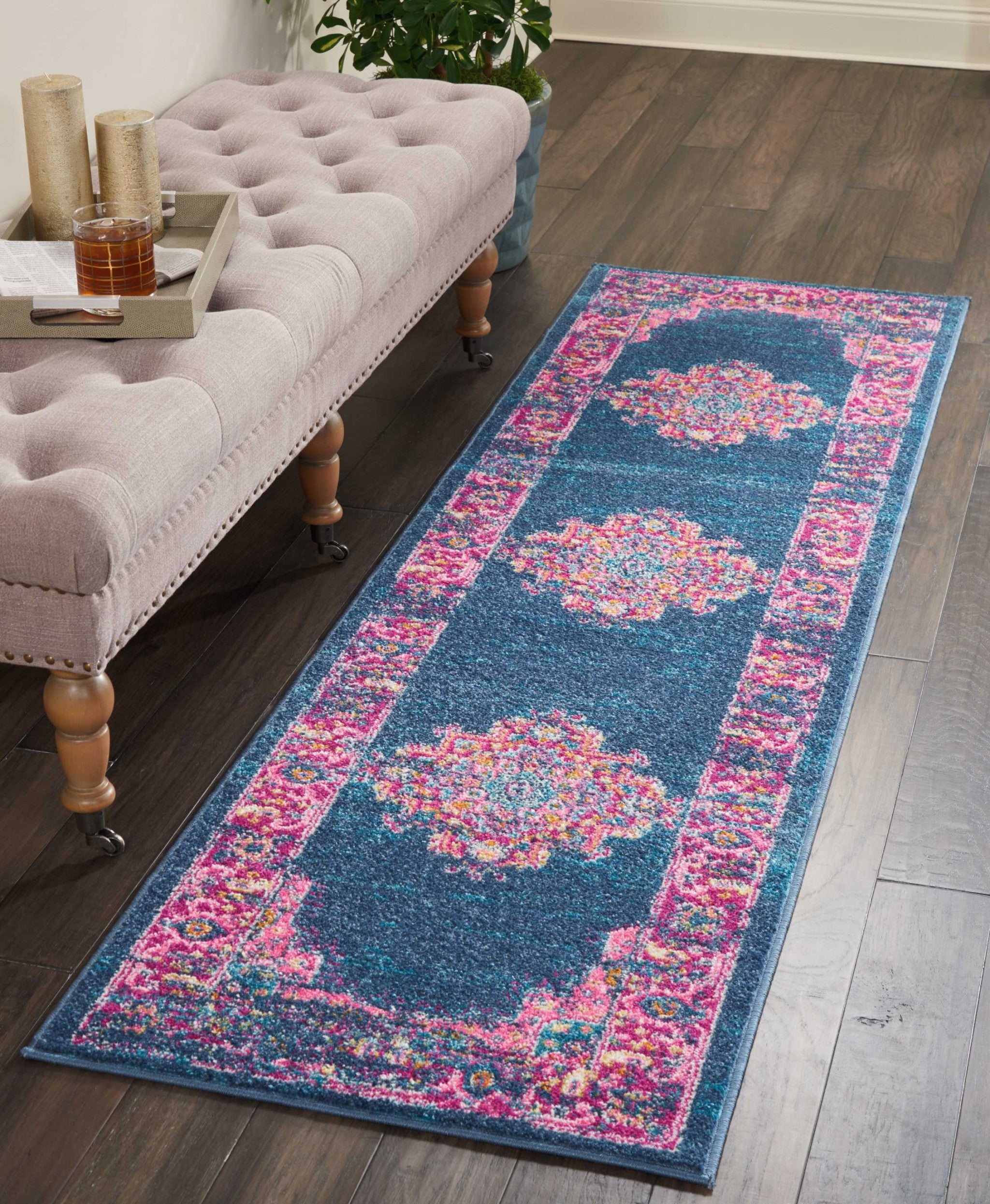 8' Blue Power Loom Runner Rug