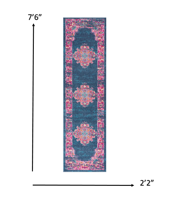 8' Blue Power Loom Runner Rug