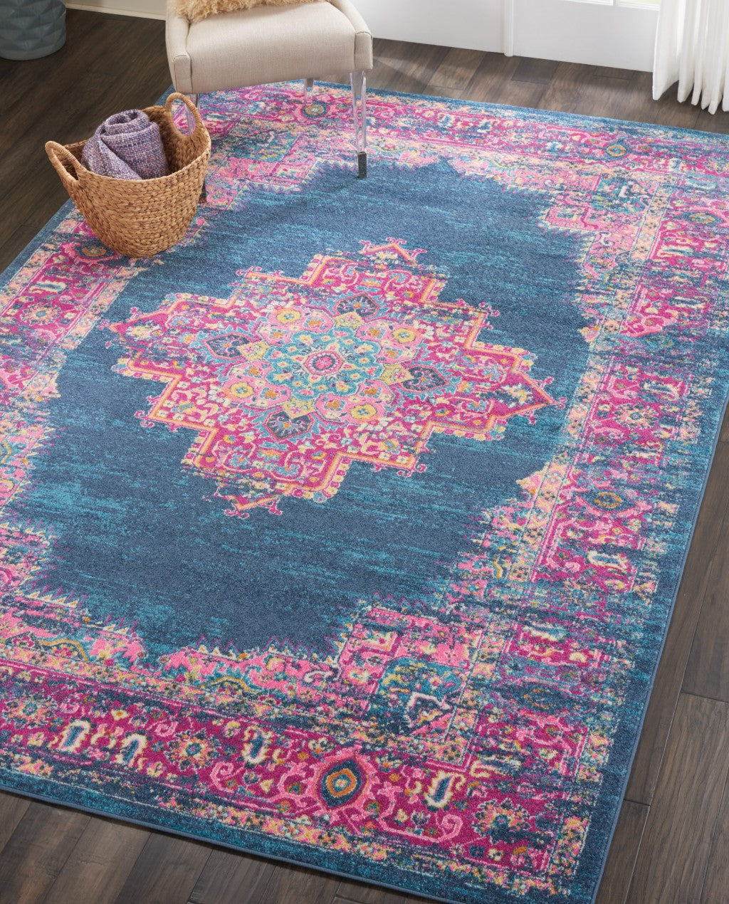 7' X 10' Blue Power Loom Area Rug