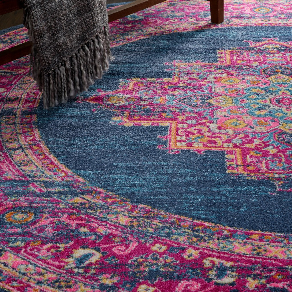 8' Blue Round Power Loom Area Rug