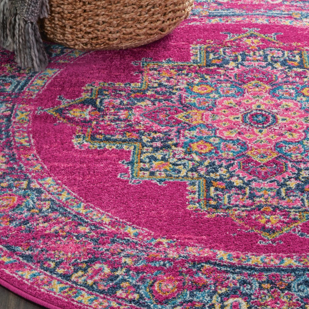 4' Fuchsia Round Power Loom Area Rug