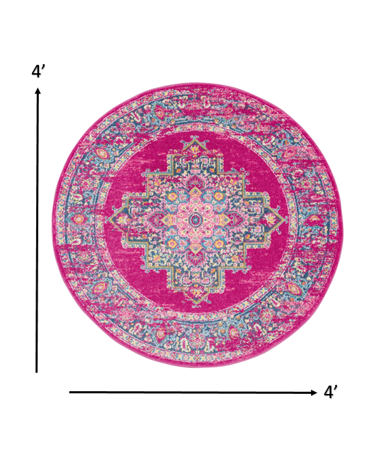 4' Fuchsia Round Power Loom Area Rug