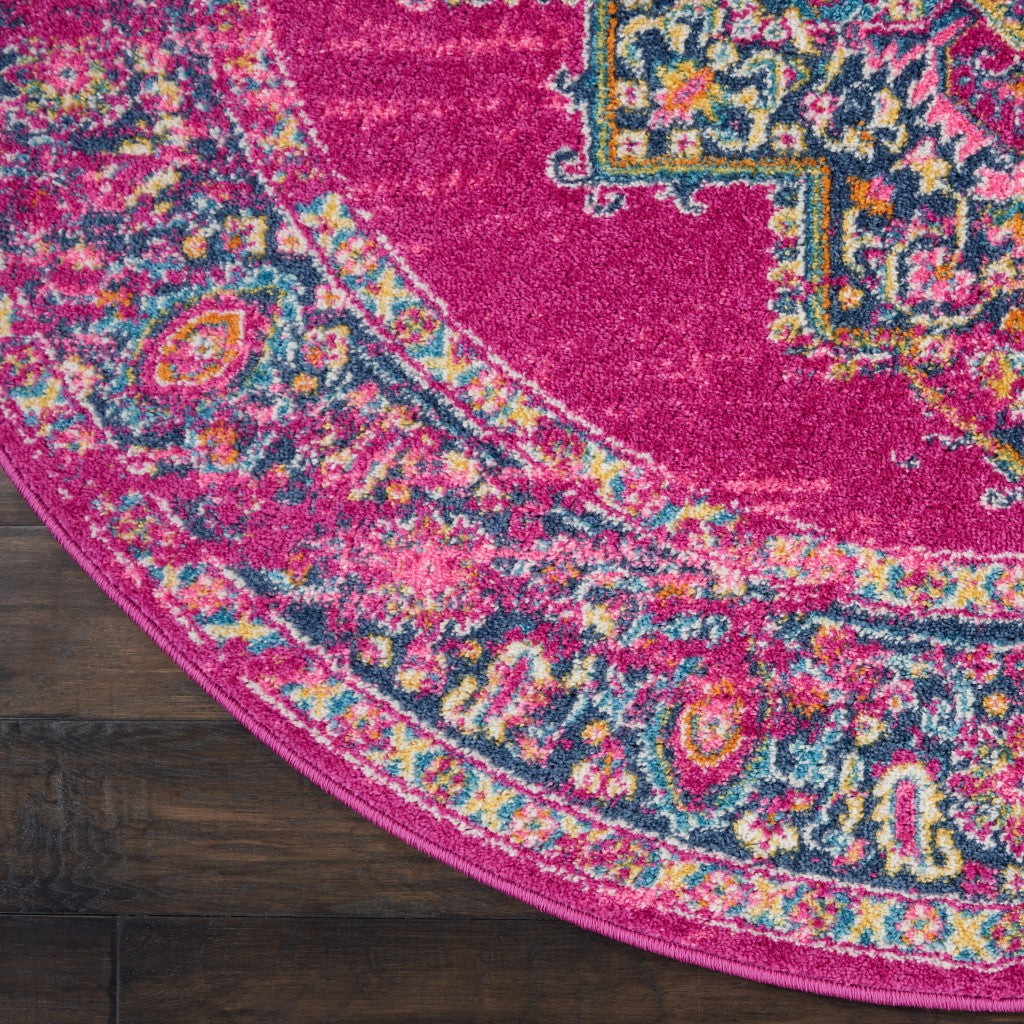 5' Fuchsia Round Power Loom Area Rug