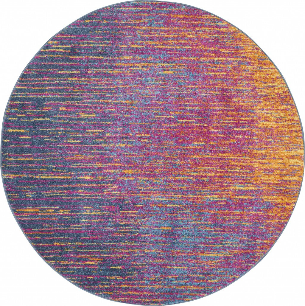 5' Blue And Pink Round Abstract Power Loom Area Rug