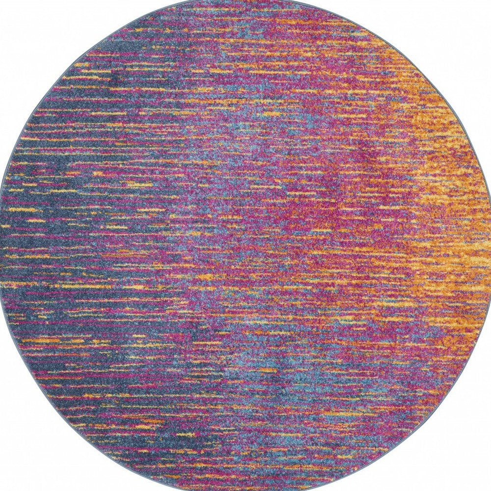 8' Blue And Pink Round Abstract Power Loom Area Rug