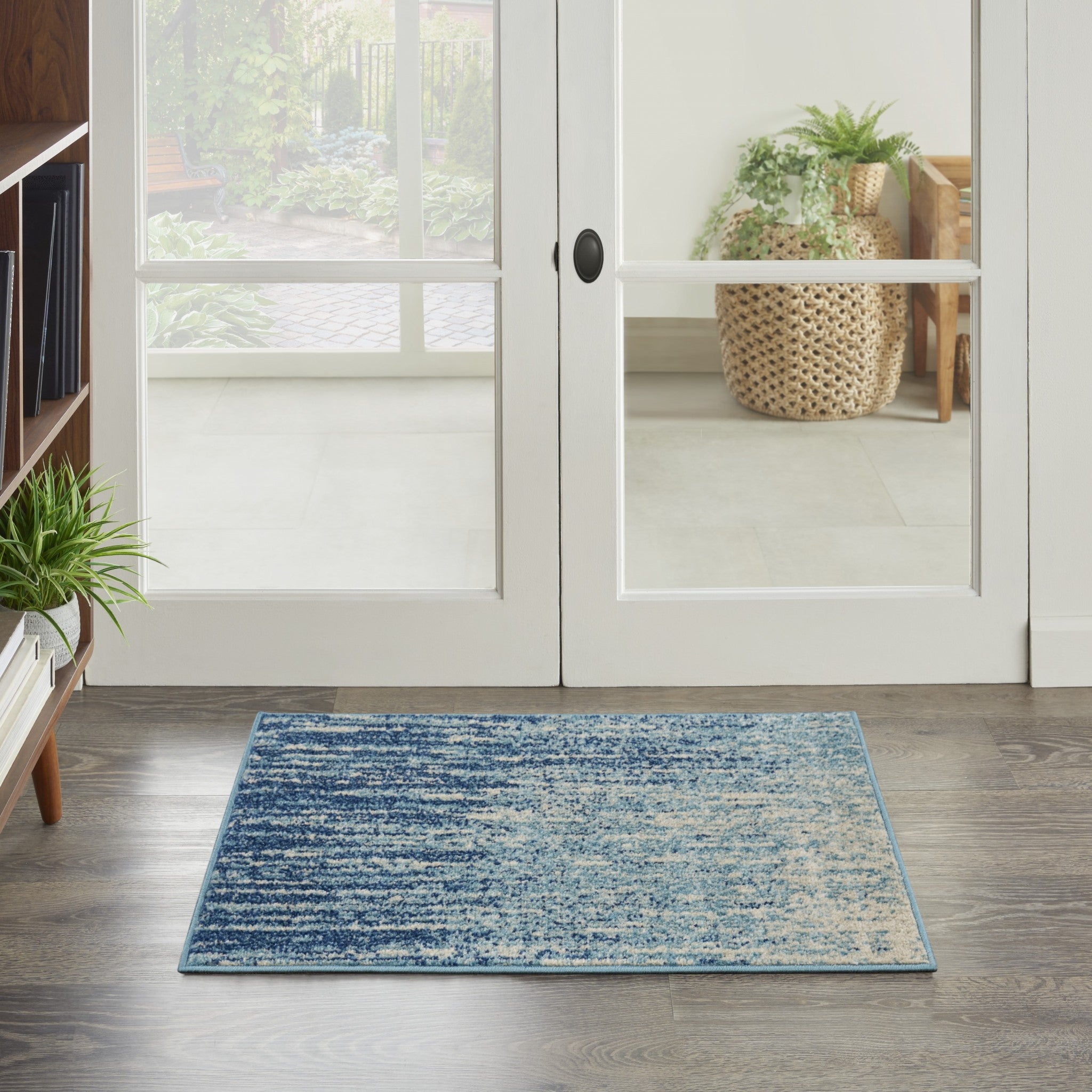 2' X 3' Ivory And Blue Abstract Power Loom Area Rug