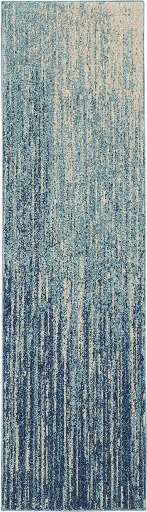 6' Ivory And Blue Abstract Power Loom Runner Rug