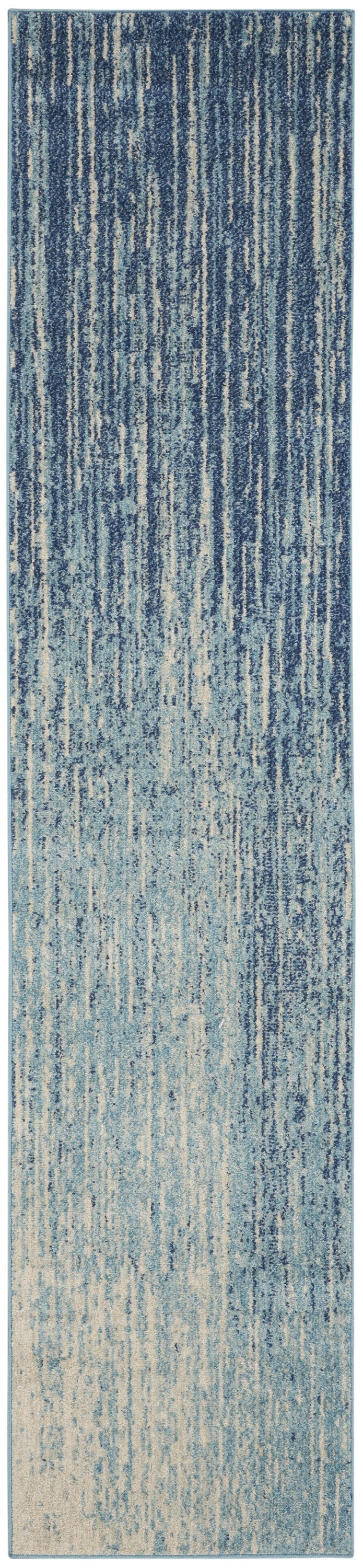 10' Ivory And Blue Abstract Power Loom Runner Rug