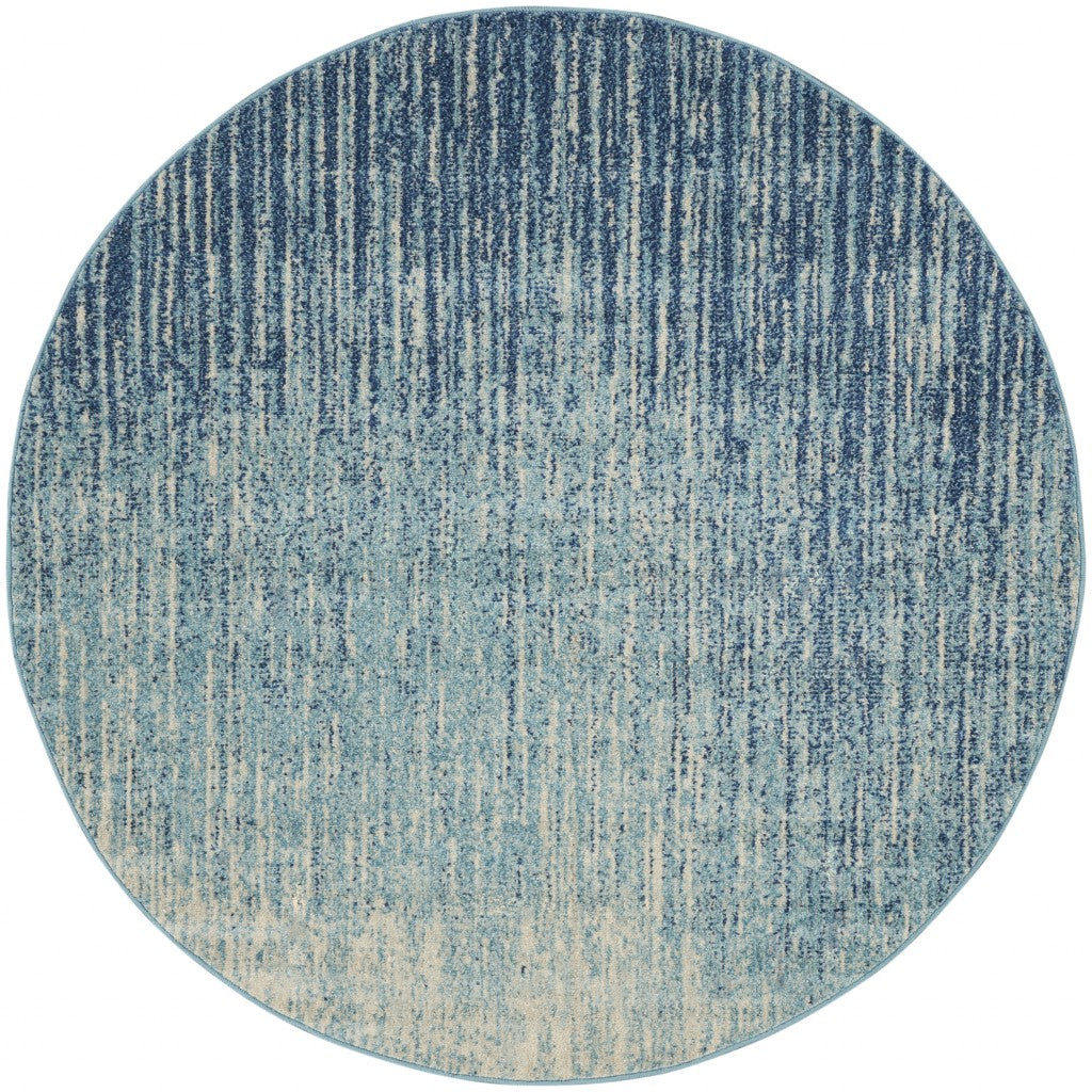 4' Ivory And Blue Round Abstract Power Loom Area Rug