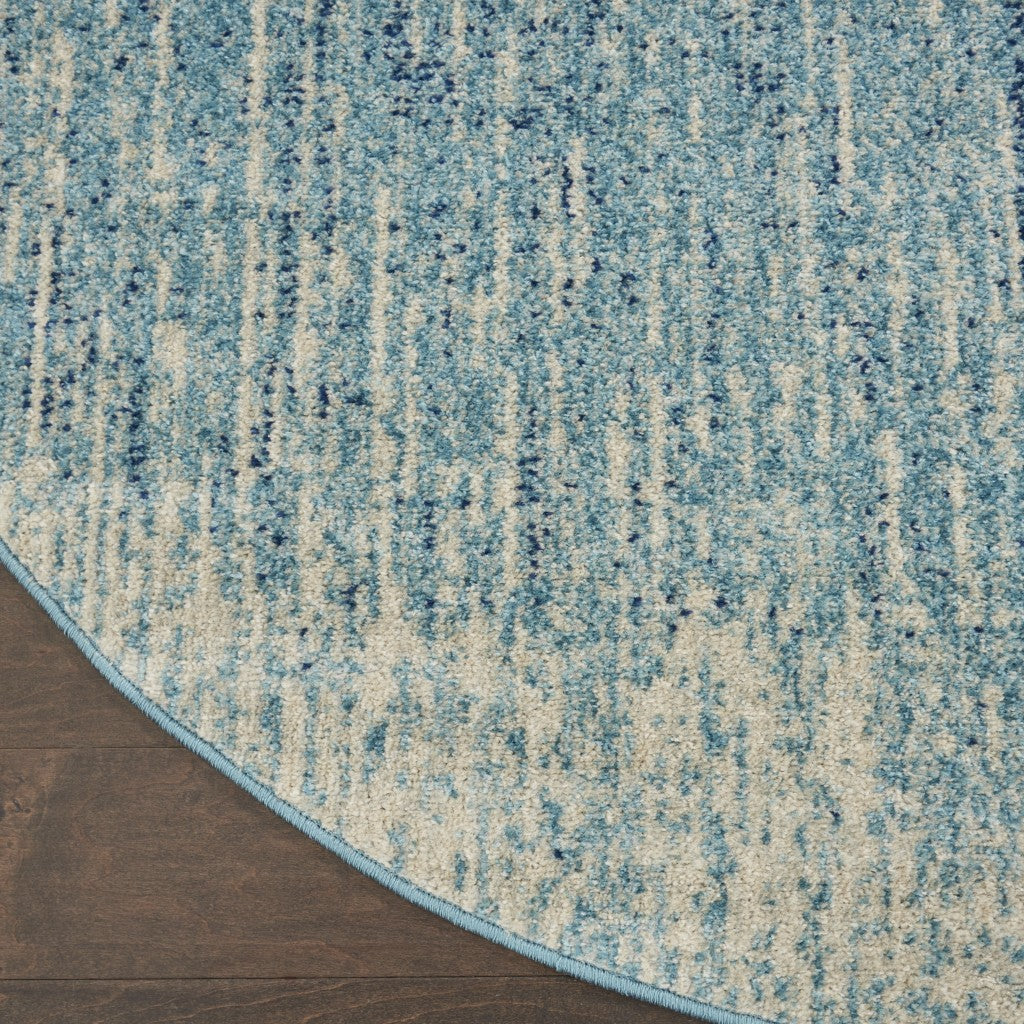 4' Ivory And Blue Round Abstract Power Loom Area Rug