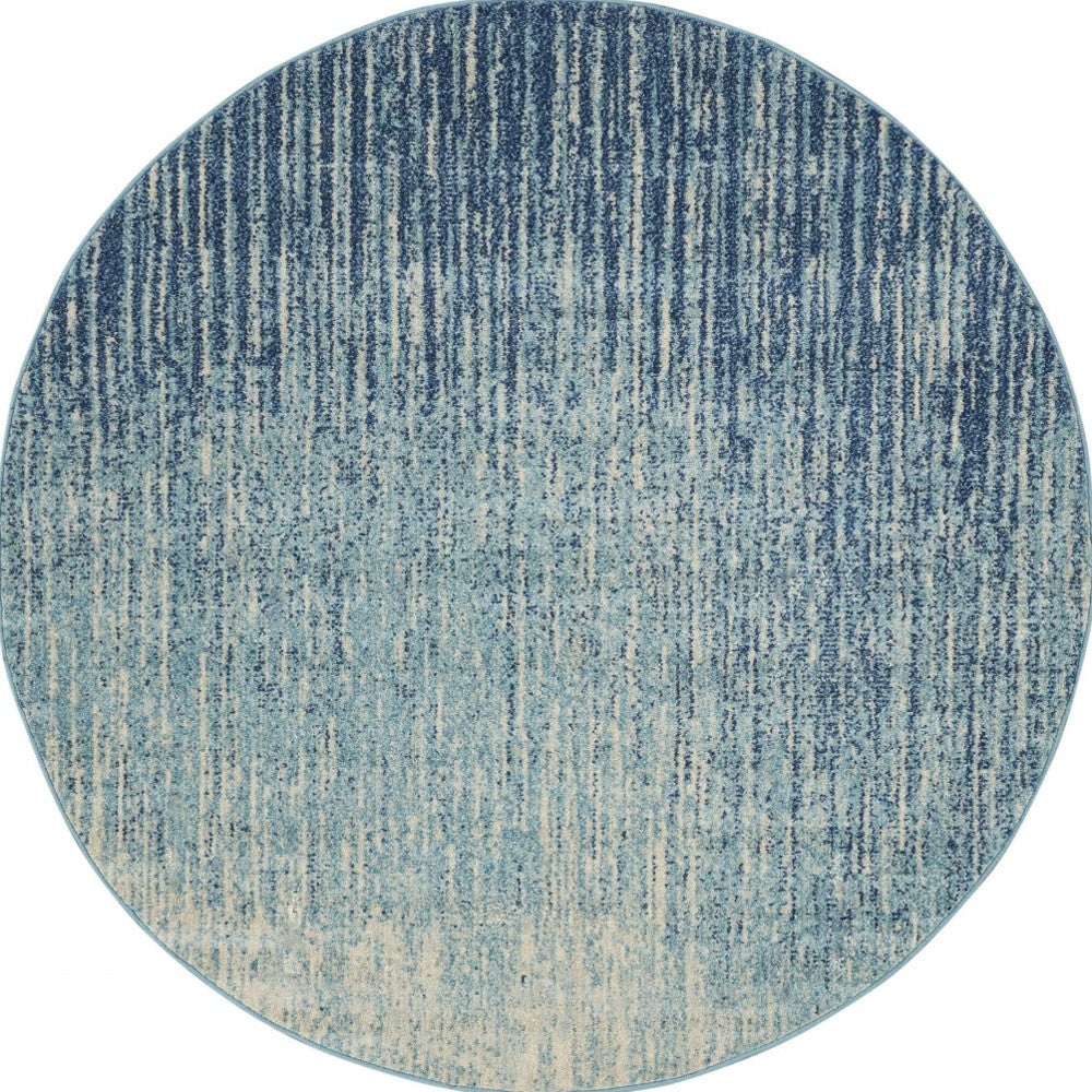 4' Ivory And Blue Round Abstract Power Loom Area Rug