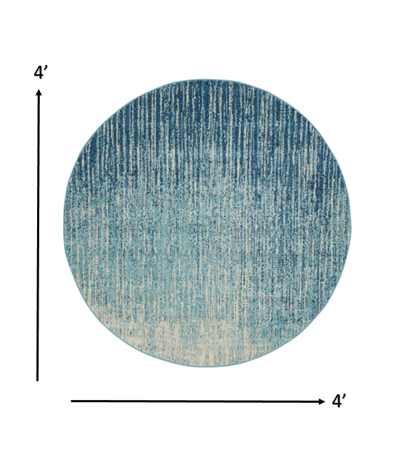 4' Ivory And Blue Round Abstract Power Loom Area Rug