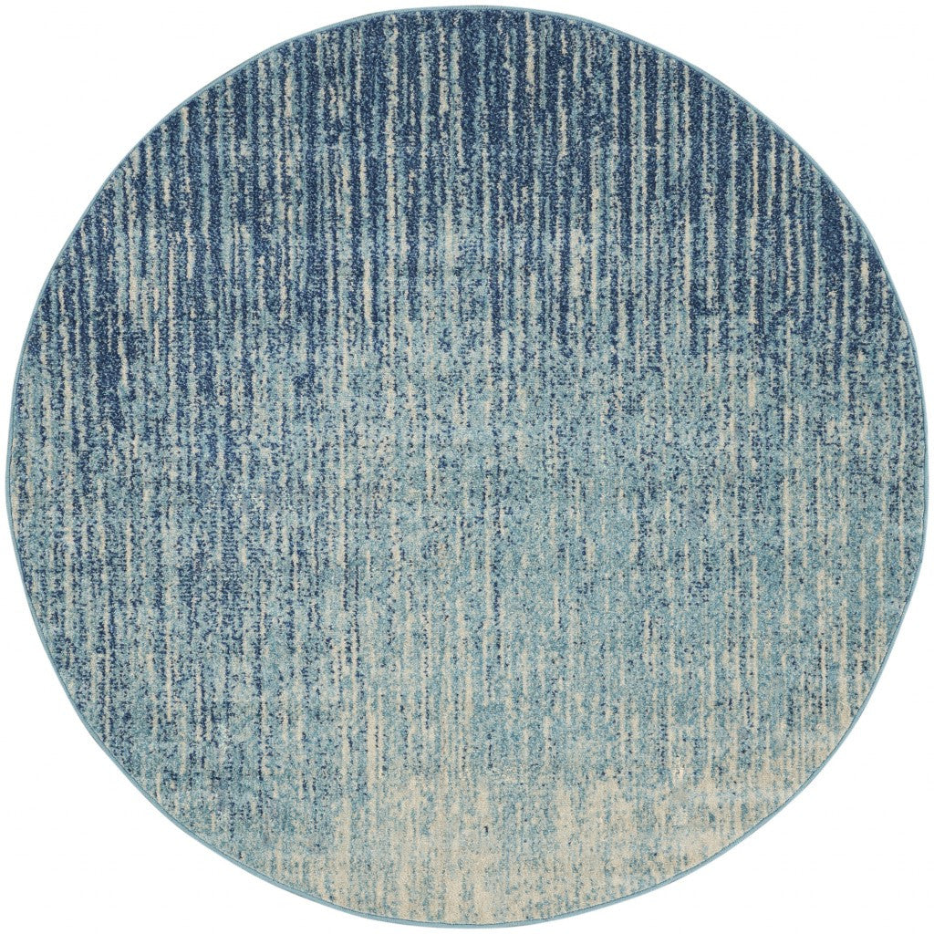 4' Ivory And Blue Round Abstract Power Loom Area Rug