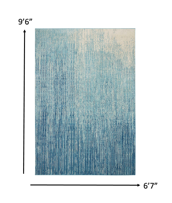 7' X 10' Ivory And Blue Abstract Power Loom Area Rug