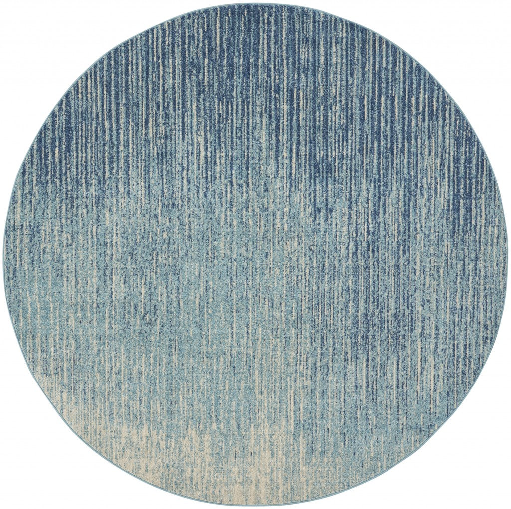 8' Ivory And Blue Round Abstract Power Loom Area Rug