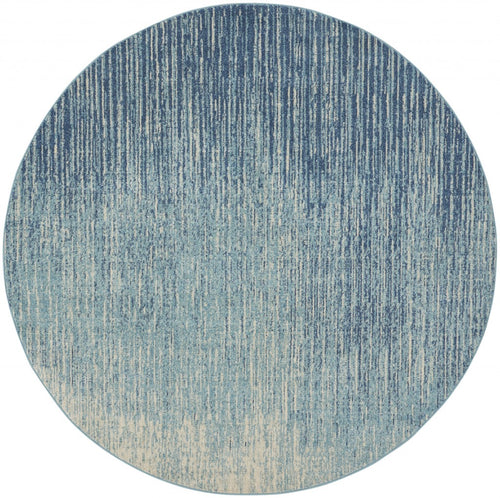 8' Ivory And Blue Round Abstract Power Loom Area Rug